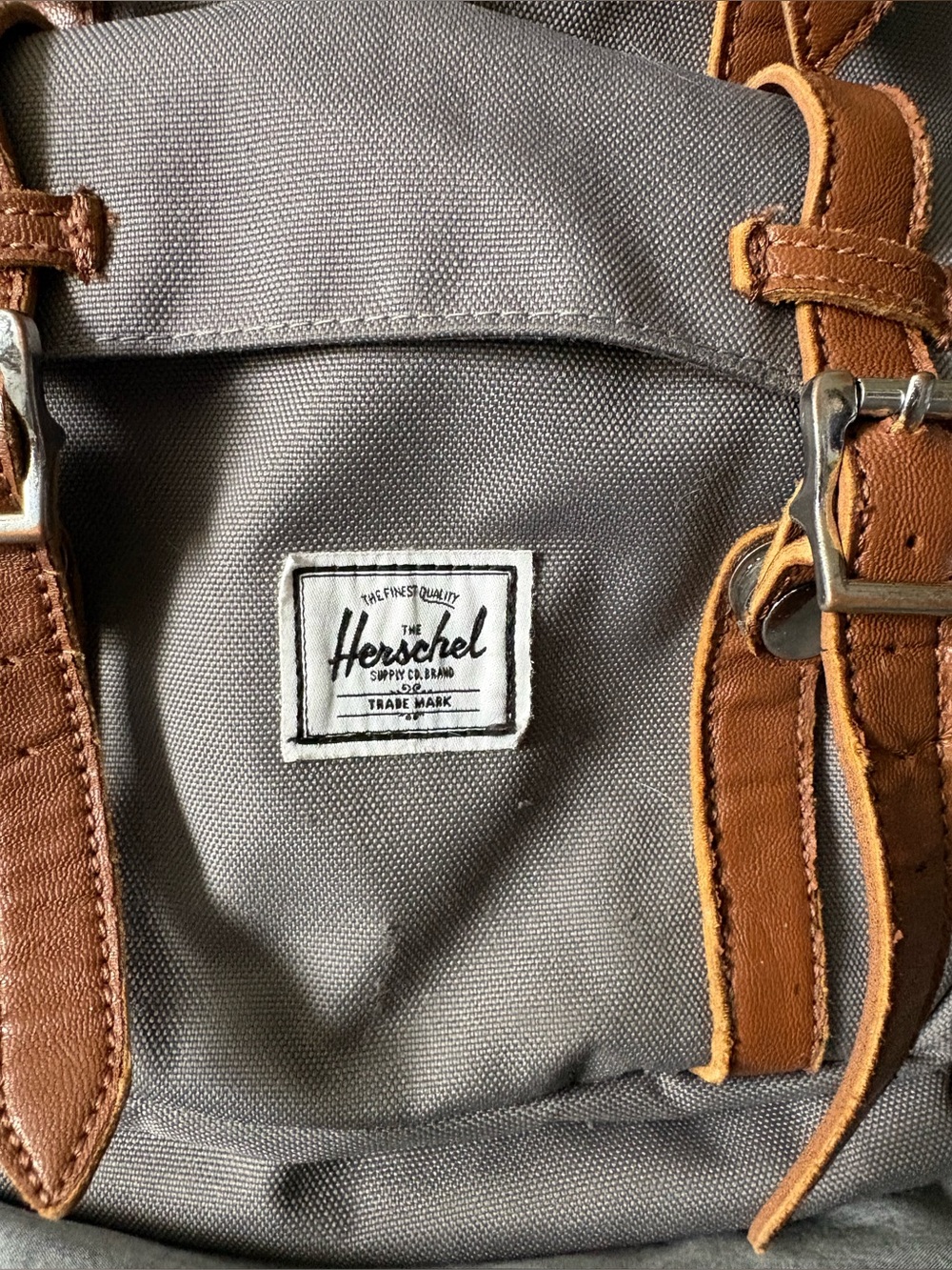 Herschel Supply Company Gray Backpack with Brown Leather Straps